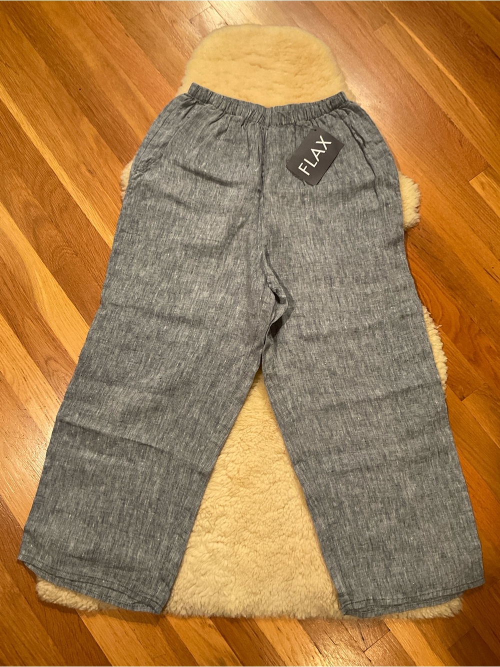 Flax grey-blue linen wide leg cropped pants